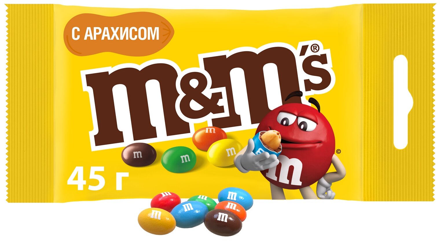 Драже M&M's Peanut в шоколадной глазури, с арахисом, в блоке, 32 шт., 45 г - фотография № 4