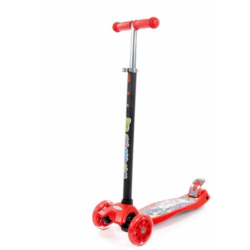 фото Самокат детский, 3-х колесный, красный, светящиеся колеса, ножной тормоз, с наклейкой, размер самоката - 57 х 25,7 х 79 см. yarteam
