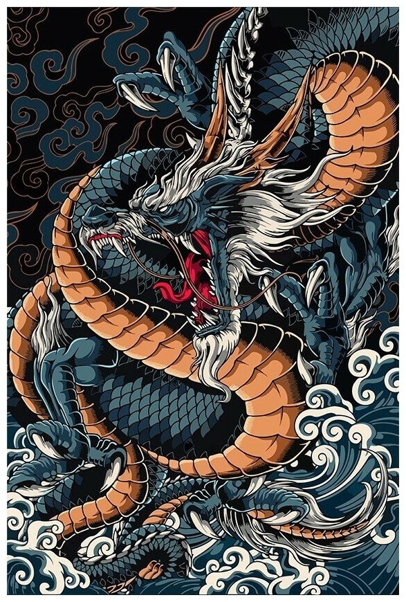 Картина по номерам на холсте Японский Дракон Китайский Дракон - 6613 В 60x40