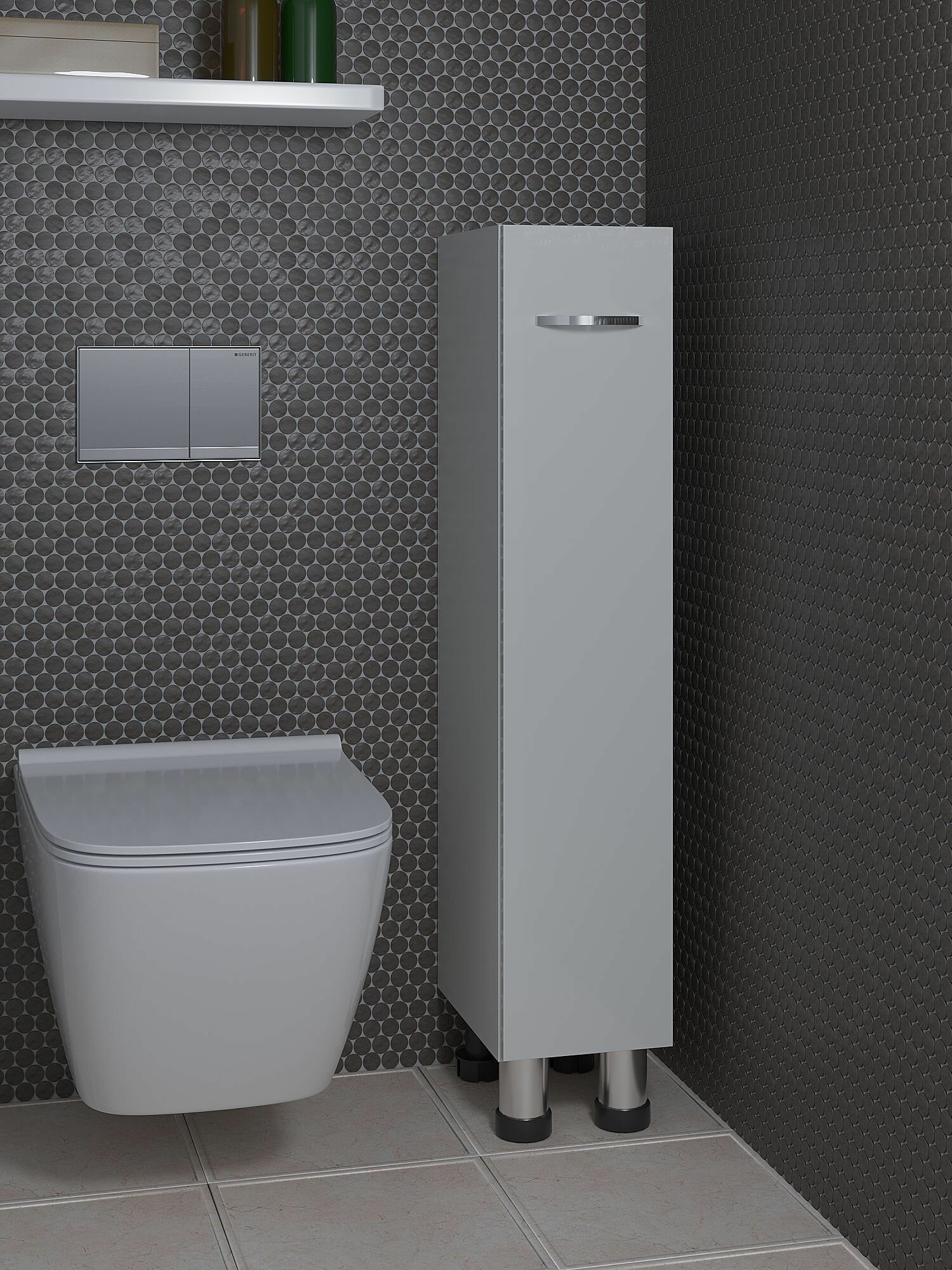 Шкаф-пенал для ванной 20х30х103 см МДФ белый глянец / шкаф в ванную / напольная тумба для ванной / тумба в ванную