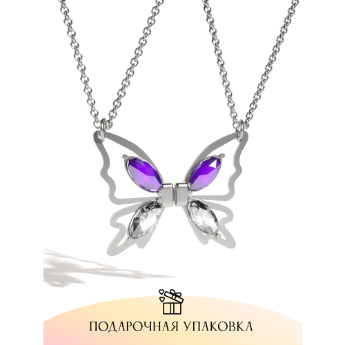 Колье Caroline Jewelry, эмаль, кристалл, длина 52 см, фиолетовый, белый
