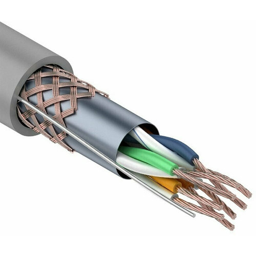 Кабель витая пара REXANT SFTP 4PR 24AWG, CAT5e, STRANDED, бухта 305 м кабель ftp 4pr 24awg 4х2х0 51 cat5e 305м cu outdoor skynet