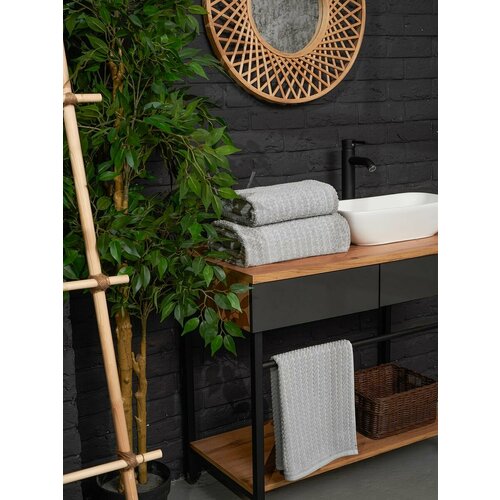 Полотенце банное махровое набор AtlasPlus 3 шт, хлопок, подарочная коробка, цвет серый