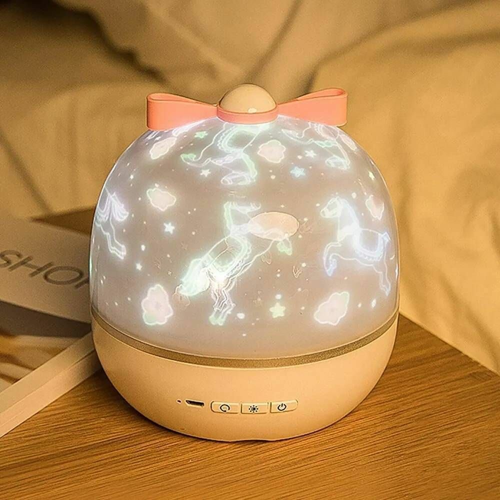 Детский ночник с проектор, Bluetooth, бежевого цвета — фото 1