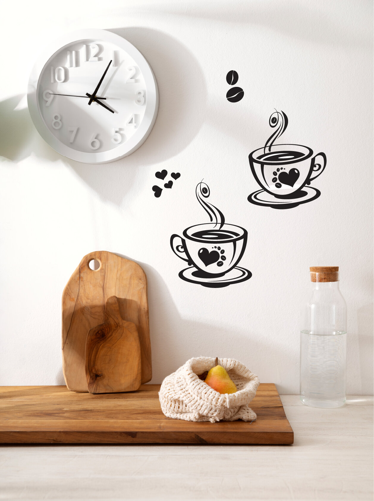 Наклейка декоративная на стену - пара кофейных чашек для кухни на фартук, на плитку, на фасад шкафа, на холодильник
