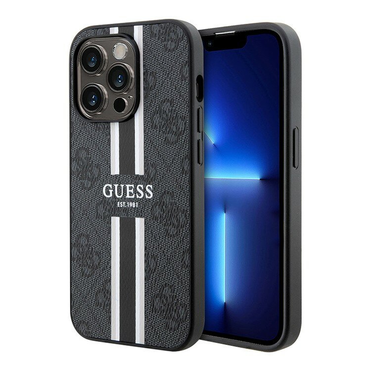 Чехол-накладка Guess PU-кожа 4G Stripes для iPhone 14 Pro Max, черный (MagSafe)