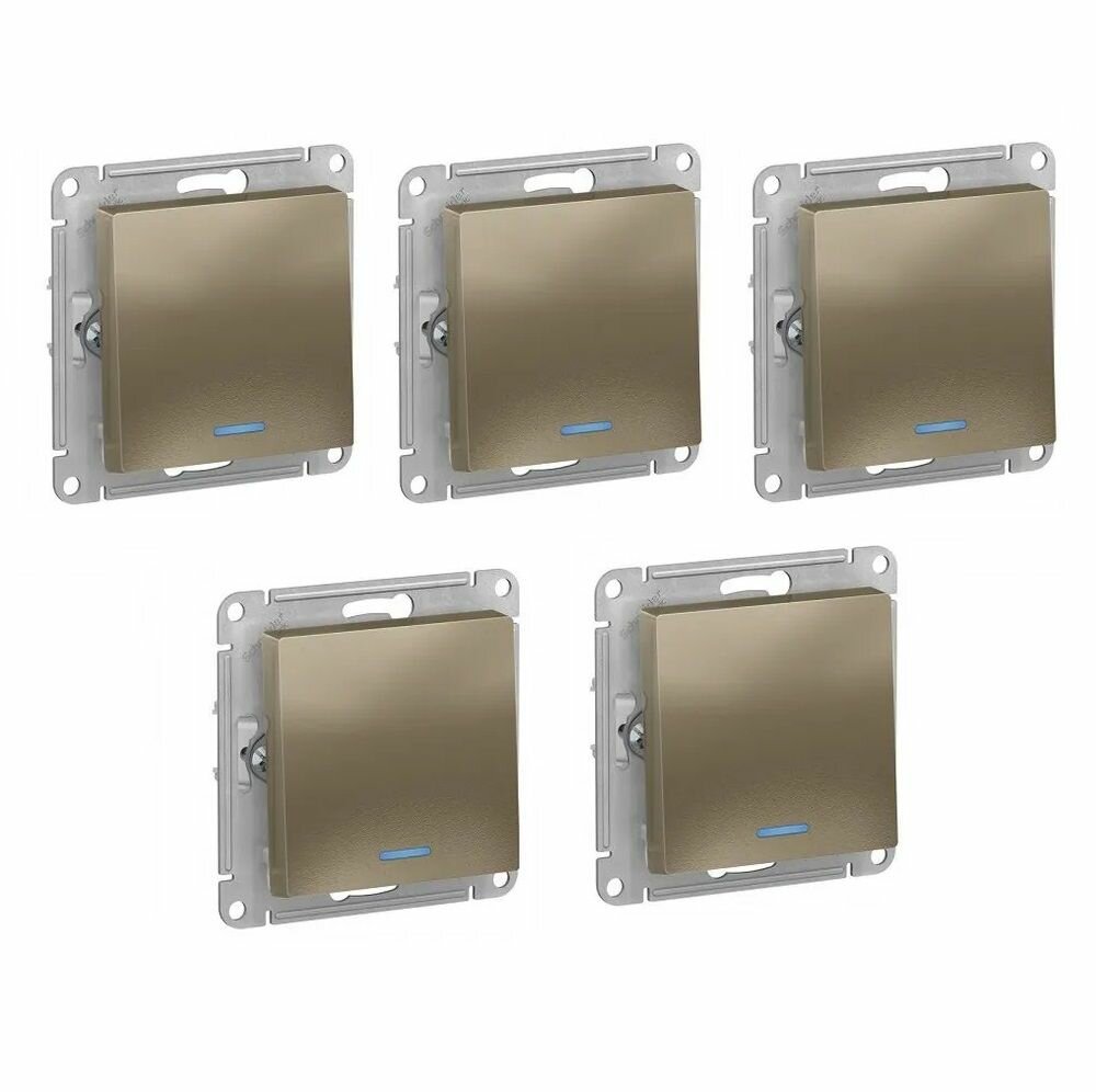 фото Schneider/Systeme ElectricATLASDESIGN 1-кл переключатель с подсветкой, сх.6а, 10АХ, механизм, шампань ATN000563 (комплект 5 шт)