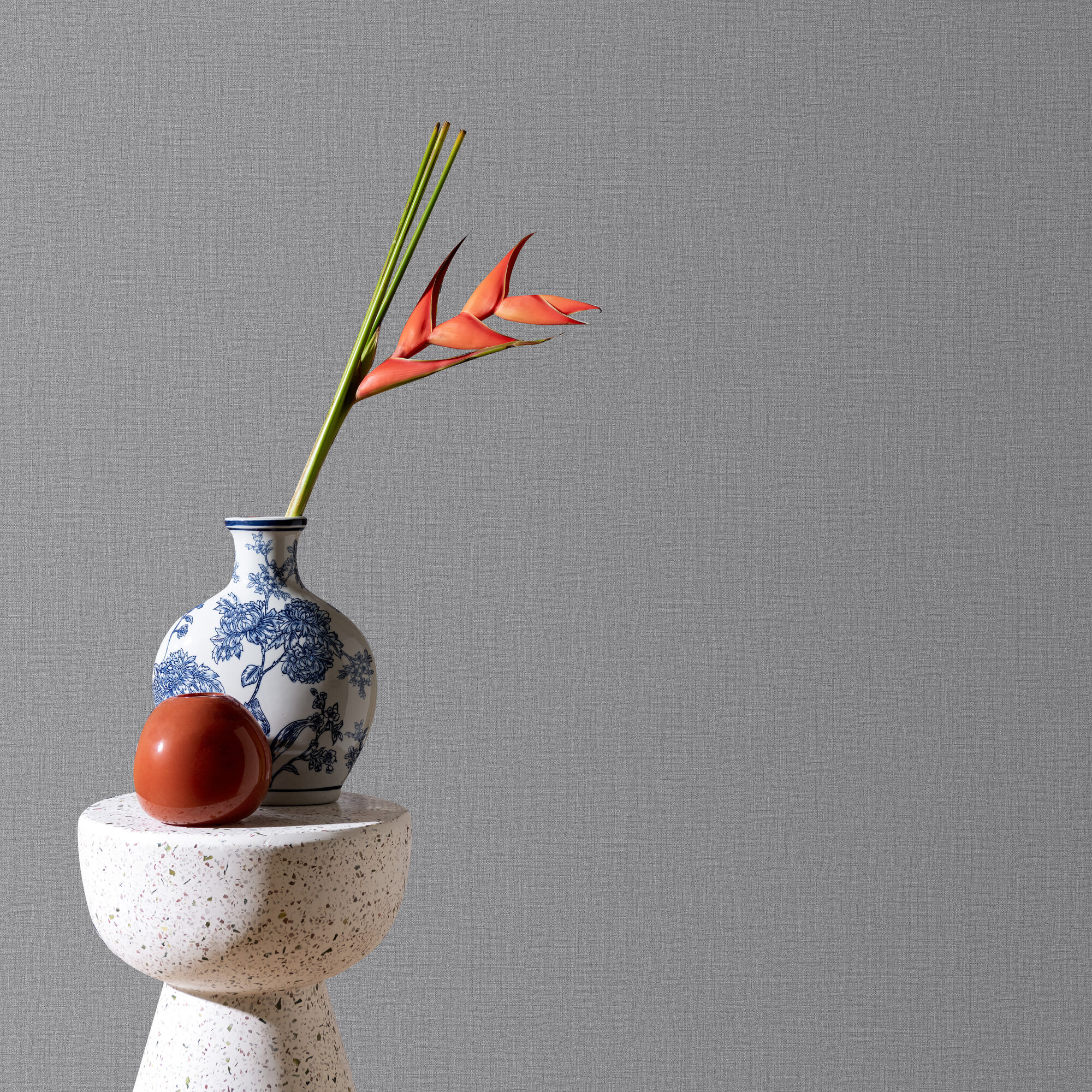 фото Обои антивандальные, винил горячего тиснение, моющиеся на флизелиновой основе Wall Up Holiday 1.06м х 10.05м, пальмовые листья, под натуральные обои, цвет серый, матовый