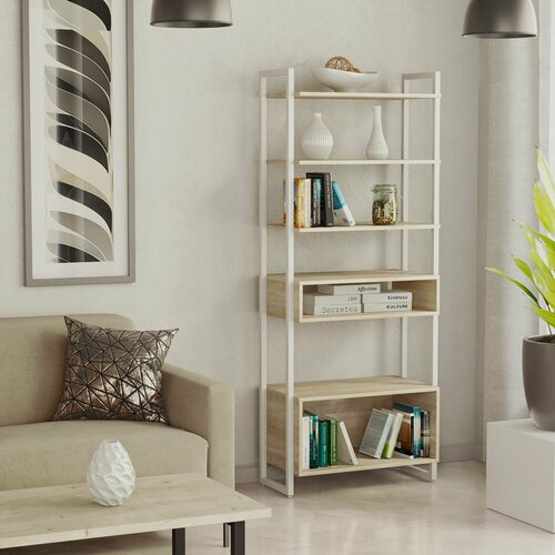 Стеллаж лофт на белом каркасе TRIS 7 полок (73х39х180см) Дуб Небраска