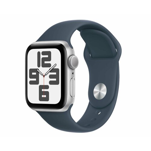 Apple Watch SE (2023) 44mm Silver Aluminium Case with Storm Blue Sport Band (GPS) (размер M/L)