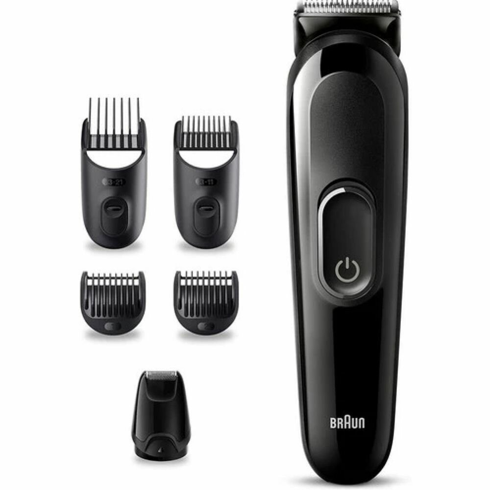 Триммер для бороды Braun Series 3 MGK3410 Black универсальный, 6 в 1, 13 установок длины, 4 насадки-гребня, насадка-стайлер, черный