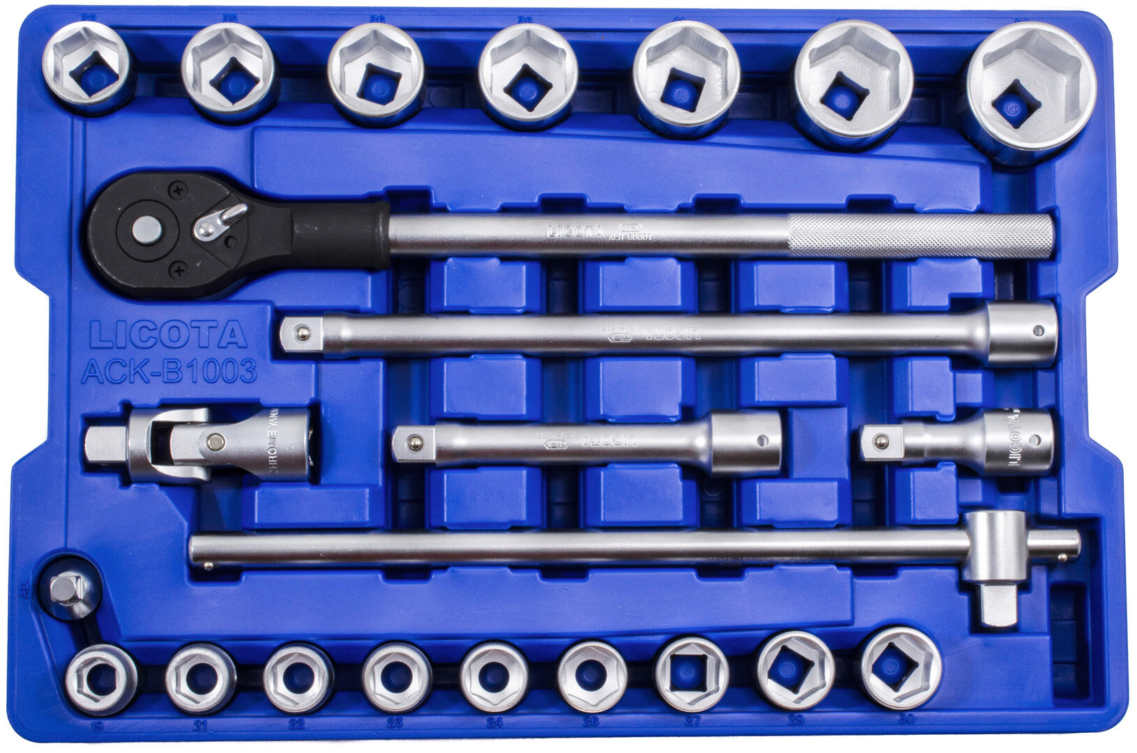 Licota ACK-B1003 Набор торцевых головок 3/4" 19 - 50 мм, 23 пр., в ложементе - фото №1