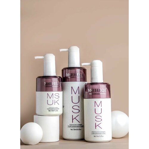 Кондиционер MOCHEQI MUSK с гидролизованным коллагеном и ферментированным экстрактом зародышей риса, объемом 518 мл