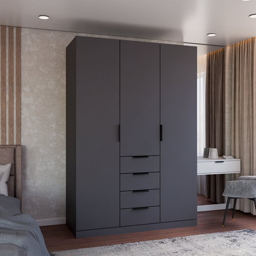 Изображение товара Шкаф распашной Шанти 4 ящ. | ЛДСП Графит | Ручки Черные