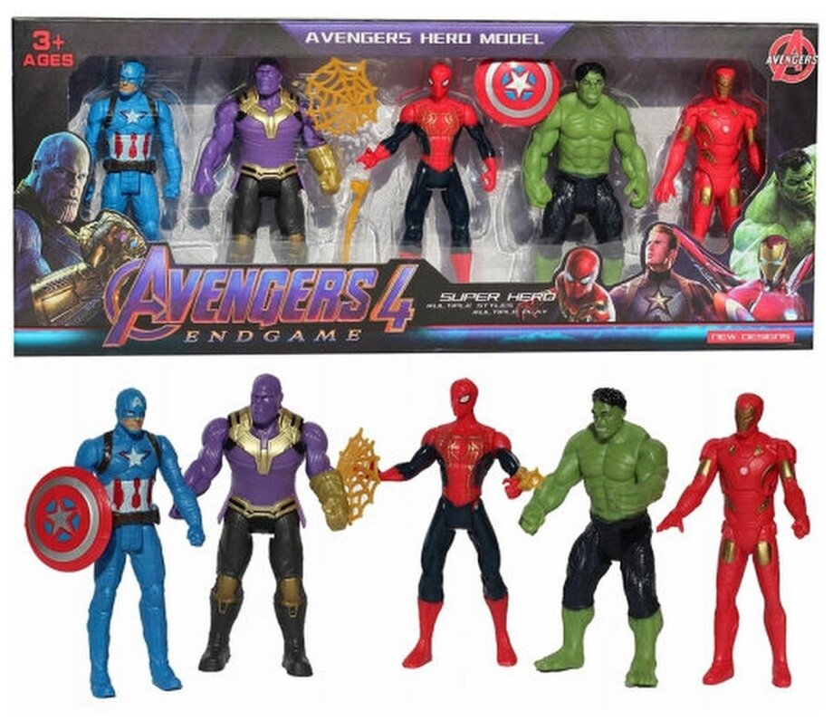 Набор Супергерои 5 фигурок Супергерои Халк Капитан Америка Человек паук Железный человек Танос
