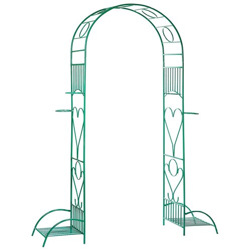 Арка садовая металлическая для растений (для сада) Лето разборная с чашами для горшков зеленая 240х170х40см.