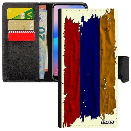 фото Защитный чехол-книжка на мобильный // samsung galaxy a12 // "флаг армении на ткани" страна государственный, utaupia, белый