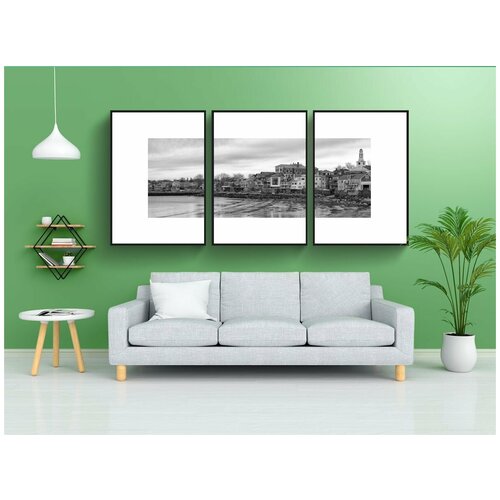 фото Набор модулных постеров для интерьера "монохромный, черное и белое, панорамный" 60x90 см. в тубусе, без рамки lotsprints