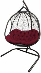 Кресло подвесное для двоих гелиос, цвет темно-коричневый, подушка – бордовый