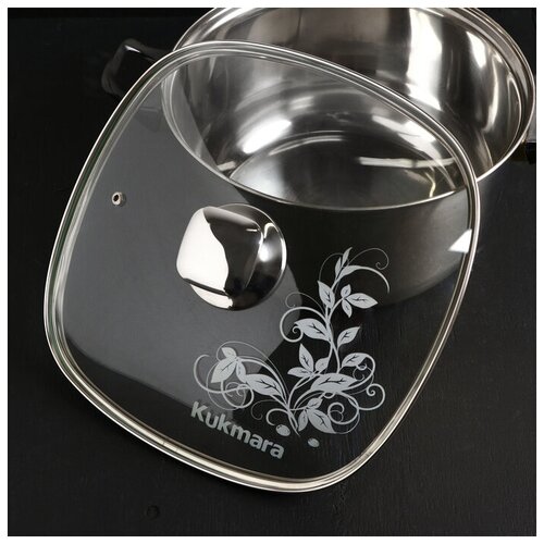 Крышка для сковороды и кастрюли стеклянная квадратная 26 см с ободом и ручкой из нержавеющей стали 1095₽