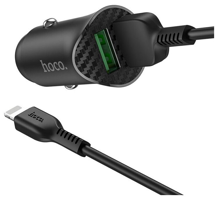 АЗУ, 2 USB 3.0 QC (Z39), 18W, HOCO, кабель lightning, черный