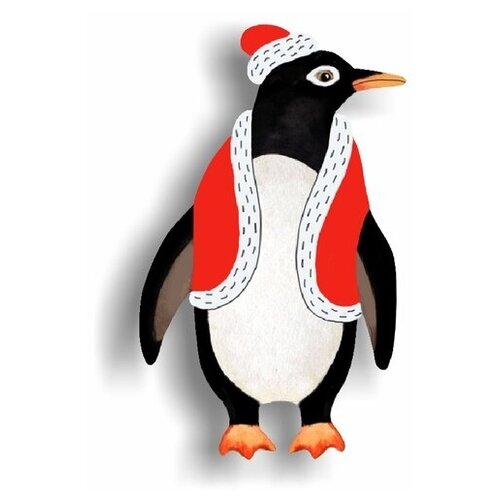 фото Брошь woodslot пингвин в красной жилетке