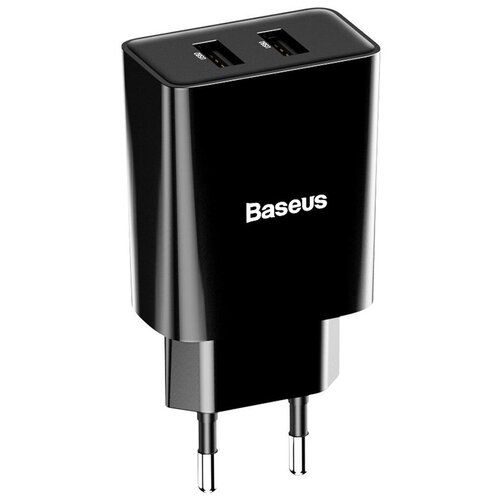 фото Сетевое зарядное устройство 2xusb baseus speed mini dual u charger 10.5w - черное (ccfs-r01)