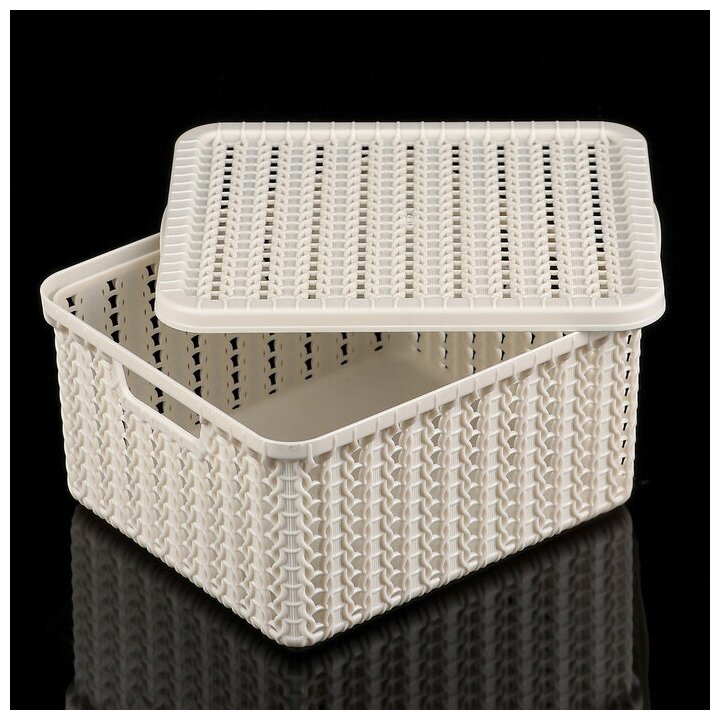 Коробка для хранения с крышкой «Вязание», 1,5 л, 17×15×8 см, цвет белый ротанг - фотография № 5