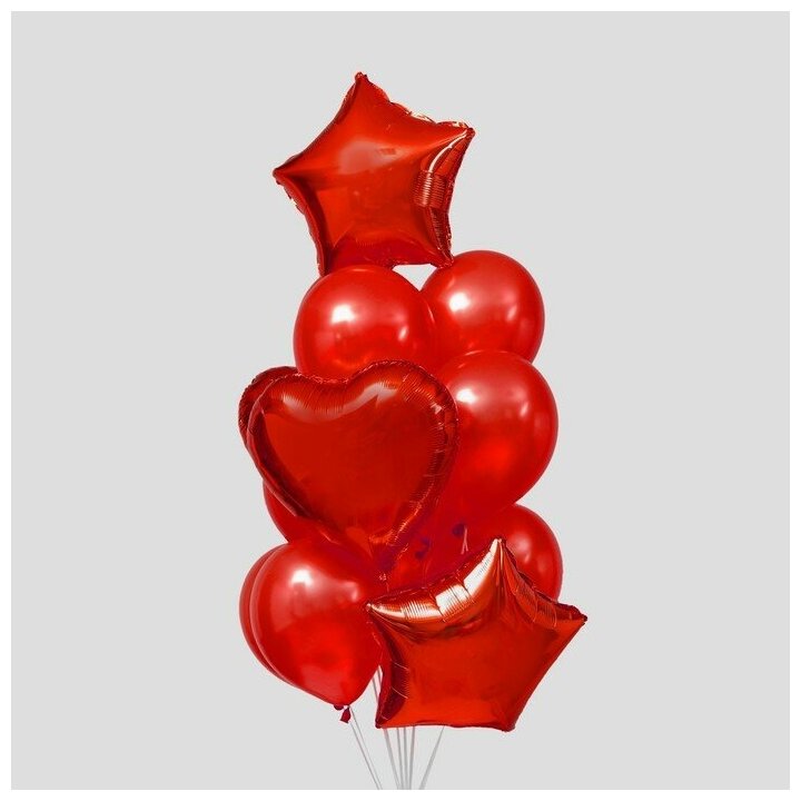 Букет из шаров «Сердца и звёзды», латекс, фольга, набор 14 шт, цвет красный