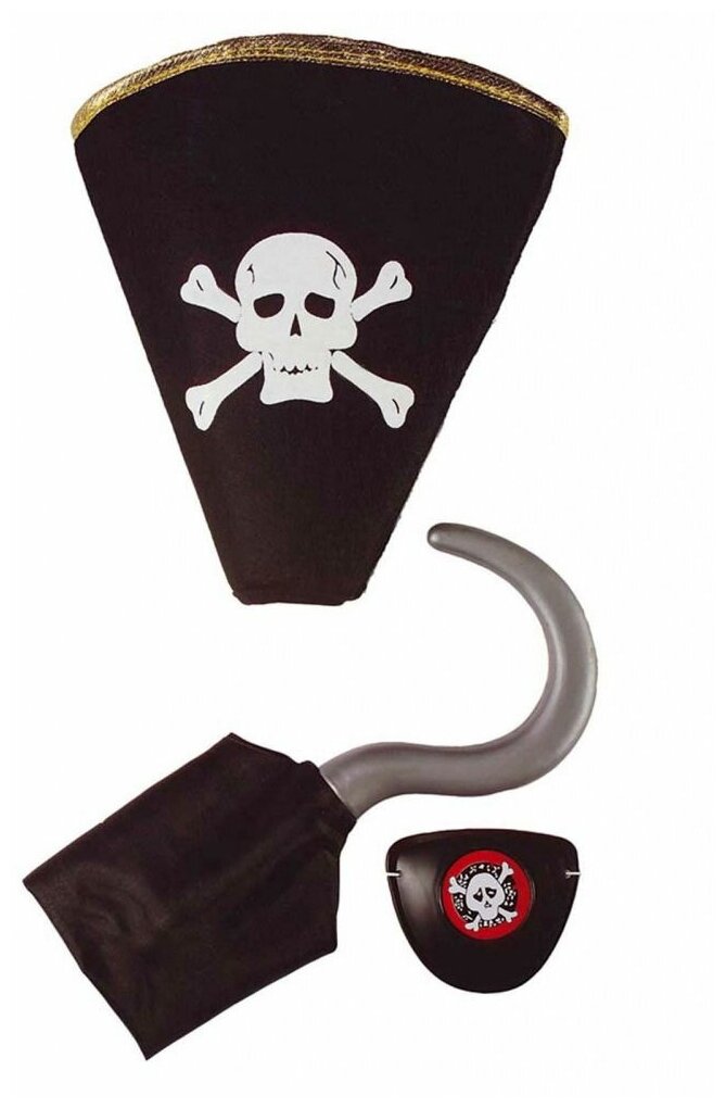 Карнавальный набор Riota на Хэллоуин, Пират (шляпа, крюк, повязка)