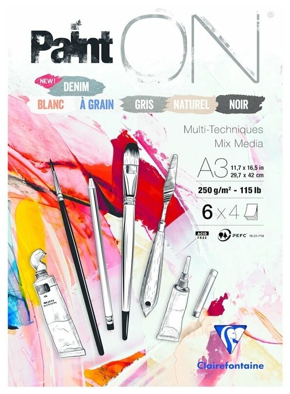 Альбом-склейка для смешанных техник Clairefontaine "Paint'ON" А3 24 л 250 г, 6 цветов - фото №11
