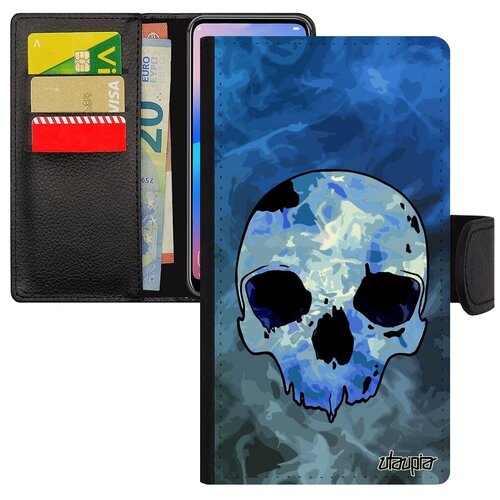фото Стильный чехол книжка на смартфон // xiaomi redmi note 6 pro // "череп" стиль skull, utaupia, голубой