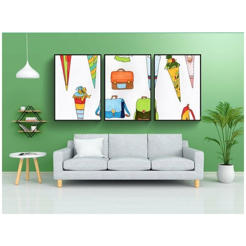 фото Набор модулных постеров для интерьера "einschulung, школьный конус, мешок сахара" 60x90 см. в тубусе, без рамки lotsprints