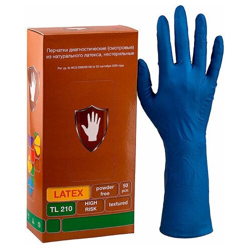 Перчатки латексные смотровые комплект 25 пар (50 шт.), S (малый), синие, SAFE&CARE High Risk DL/TL210, 1 шт.