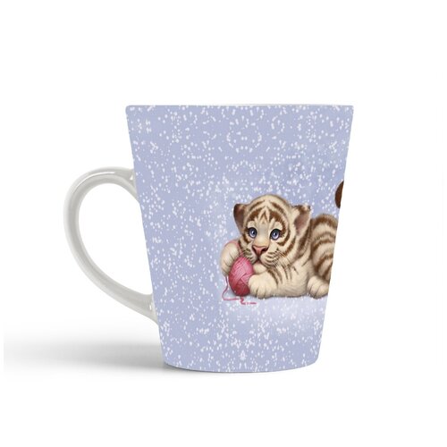 фото Кружка-латте coolpodarok тигрёнок клубок год тигра снежинки мульт