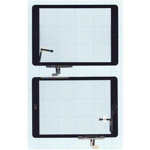 Сенсорное стекло (тачскрин) для iPad Air (A1474, A1475, A1476) черное с кнопкой OEM