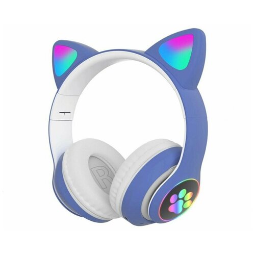 Беспроводные наушники со светящимися ушками кошки CAT STN-28 (синие)