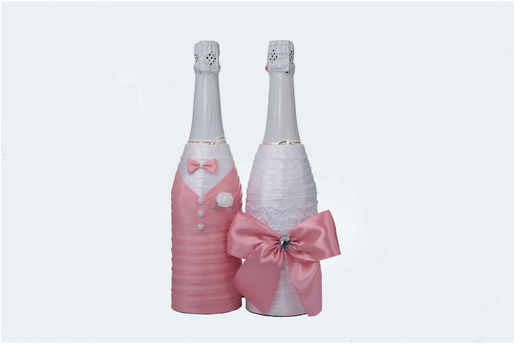 Украшение на свадебное шампанское "Классика", цвета пыльной розы