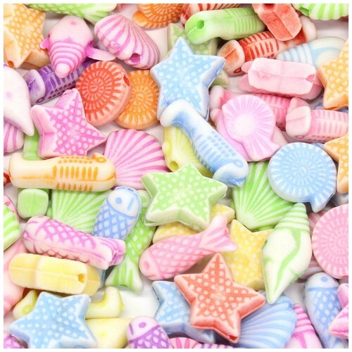Бусины акриловые Морской микс разноцветные разного размера 300 шт ВсемБусики 329₽