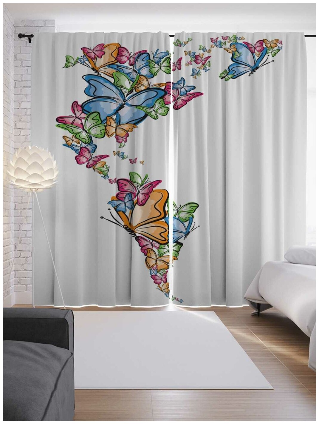 Шторы JoyArty с фотопечатью "Раскраска с бабочками" из сатена, 290х265 см - фотография № 1