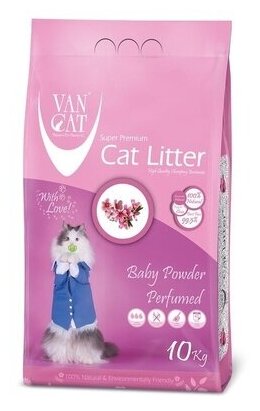 Van Cat Комкующийся наполнитель без пыли с ароматом Детской присыпки пакет (Baby Powder) 10 кг 20247 (2 шт)