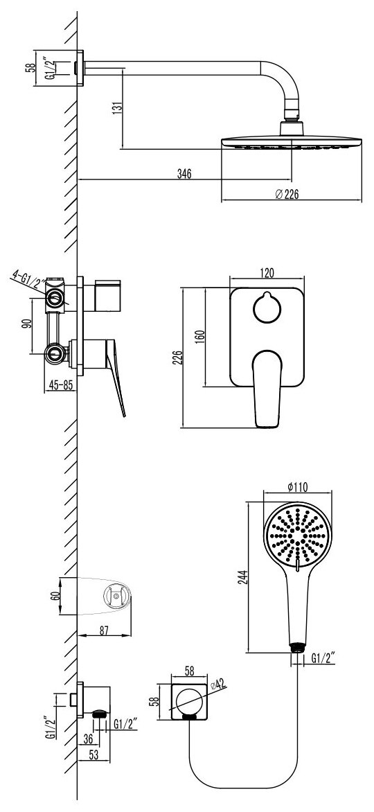 Смеситель Lemark Bronx LM3729GM для ванны и душа, встраиваемый