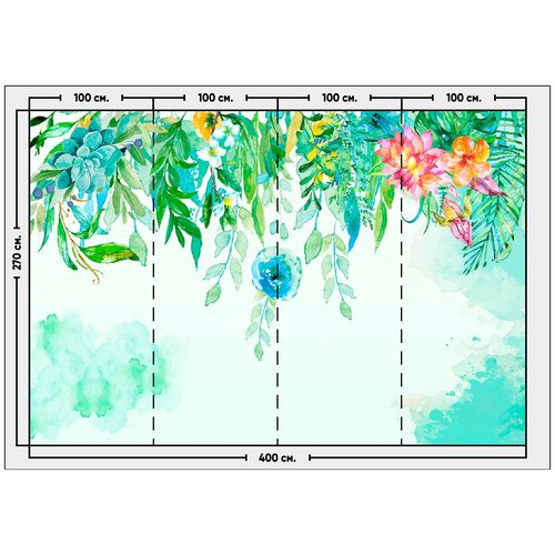 Фотообои / флизелиновые обои Акварель с тропическими цветами 4 x 2,7 м фотообои флизелиновые обои лоскутный узор с цветами 4 x 2 7 м