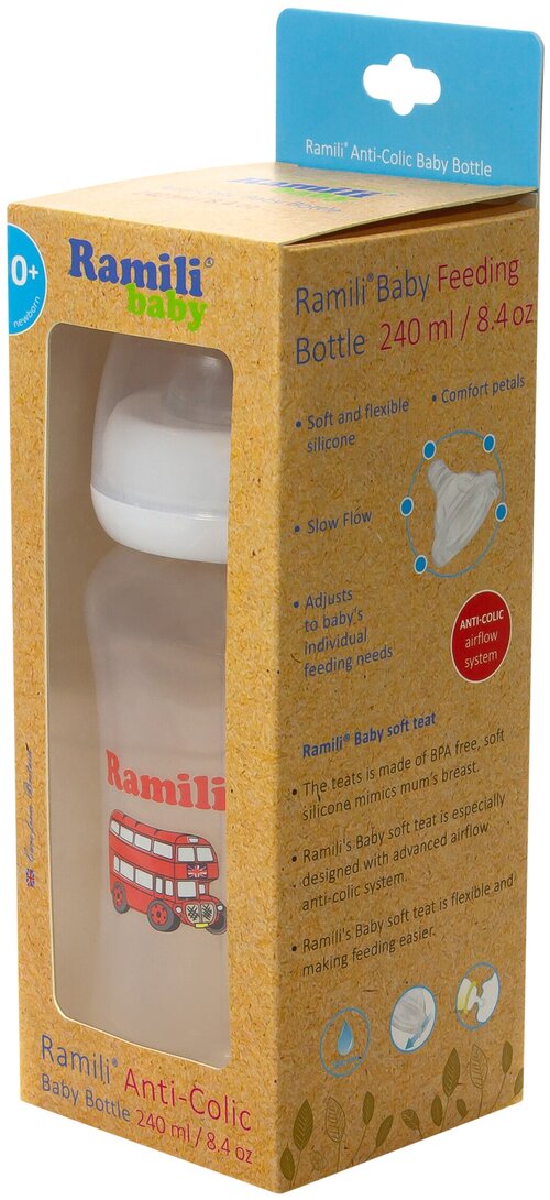 Противоколиковая бутылочка для кормления Ramili Baby 240ML