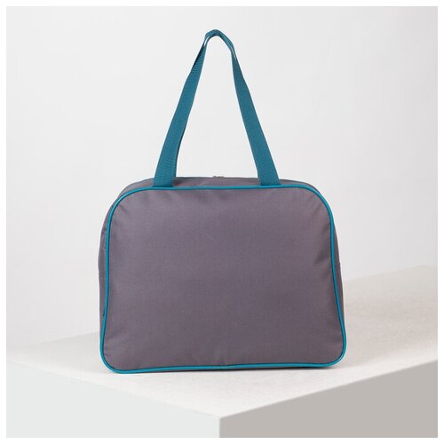 фото Сумка спортивная на молнии, без подкладки, наружный карман, цвет серый/бирюзовый зфтс