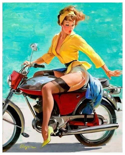 Постер на холсте Девушка на мотоцикле №1 30см. x 37см.