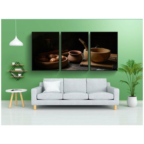 фото Набор модулных постеров для интерьера "древесина, горшки, тень" 60x90 см. в тубусе, без рамки lotsprints