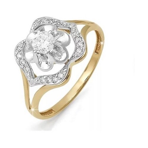 Кольцо Del'ta, комбинированное золото, 585 проба, бриллиант, размер 19