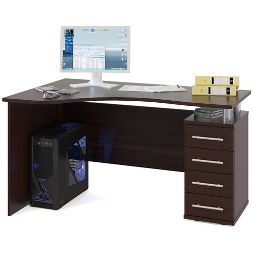 фото Угловой компьютерный стол с надстройкой кст-104л+кн-14 дуб венге/белёный дуб бит и байт