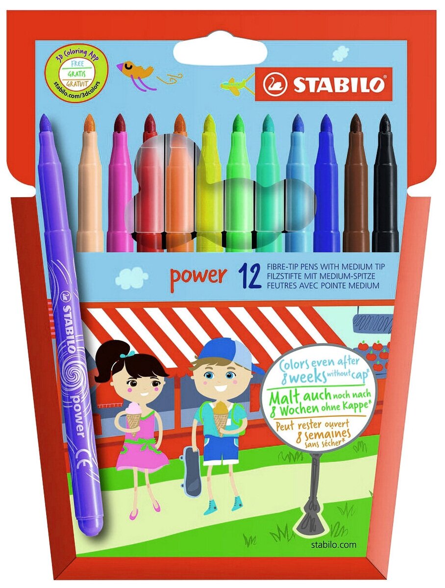 STABILO Фломастеры "Power" 12 шт. (280/12-01), разноцветные